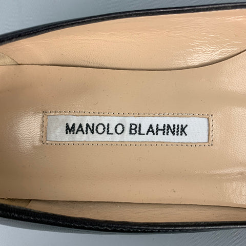 MANOLO BLAHNIK Talla 8 Zapatos planos de cuero negro