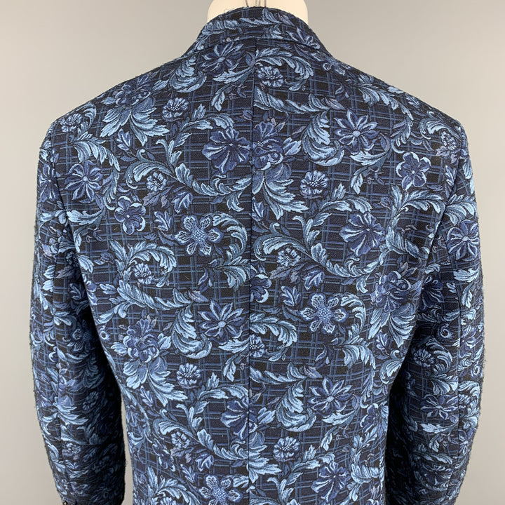 3.1 PHILLIP LIM Taille 42 Manteau de sport à revers cranté en mélange de viscose jacquard bleu marine floral