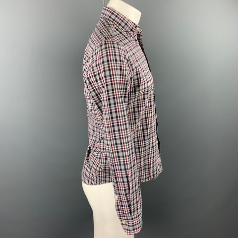 EDIFICE Taille XS Chemise à manches longues boutonnée en coton à carreaux gris