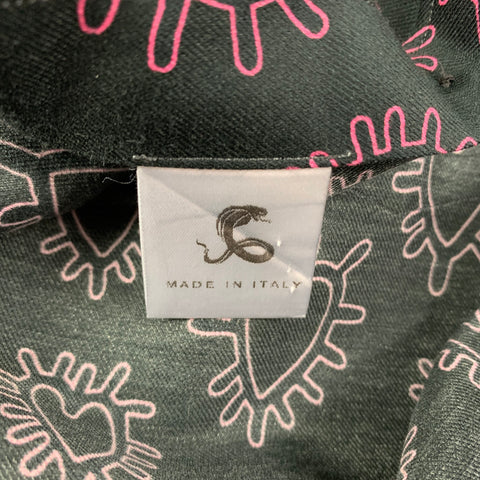 COBRA S.C. Size XL Black Pink Print Cotton Button Up Short Sleeve Shirt
