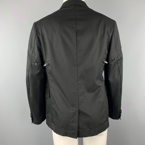 YOHJI YAMAMOTO Size S Black Cotton Zip Shoulder Button Sport Coat