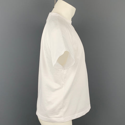 HELMUT LANG Size L White Ribbed Cotton / Polyester Crew-Neck T-shirt
