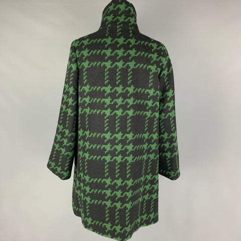 TRINA TURK Size 4 Black Green Wool Nylon Houndstooth Snaps Coat