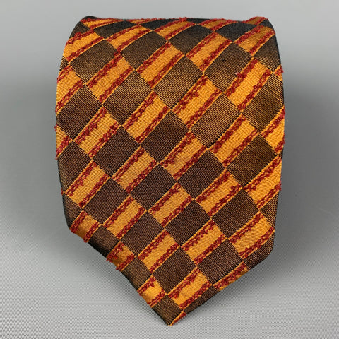 ROMEO GIGLI Orange Black Rectangles Silk Tie