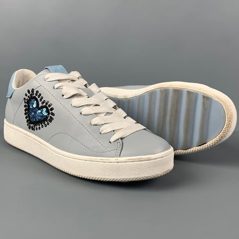 COACH x Keith Haring Size 10 Grey Light Blue Hearts Low Top Sneakers