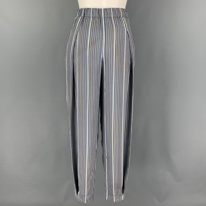 LOEWE Size 2 Grey White Blue Silk Stripe Asymmetrical Set