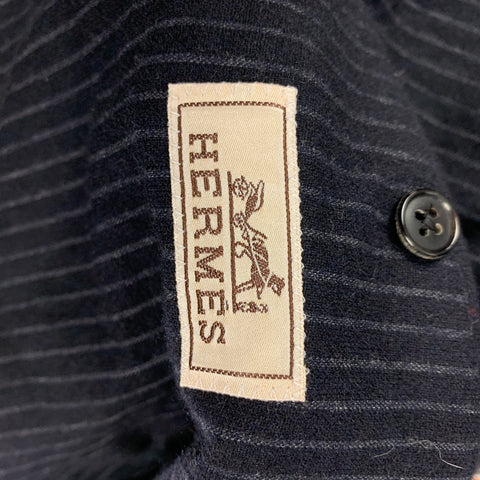 HERMES Size 34 Navy Stripe Wool Angora Double Breasted Suit