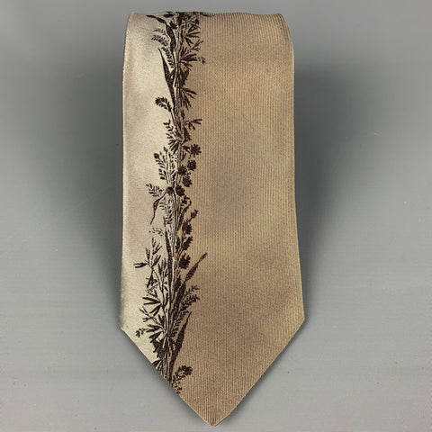 PRADA Taupe Brown Floral Silk Tie