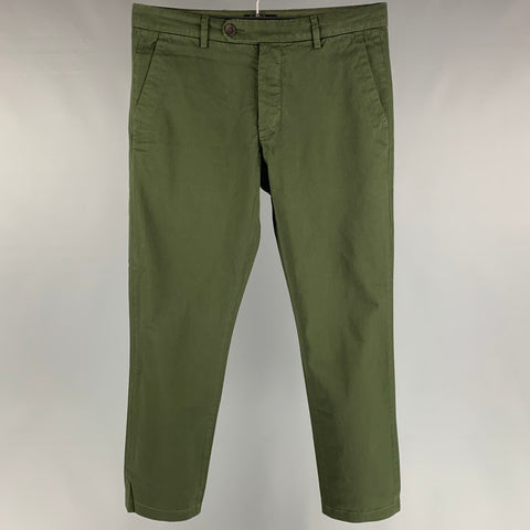 UNIS Taille 33 Pantalon décontracté en coton vert forêt avec braguette boutonnée