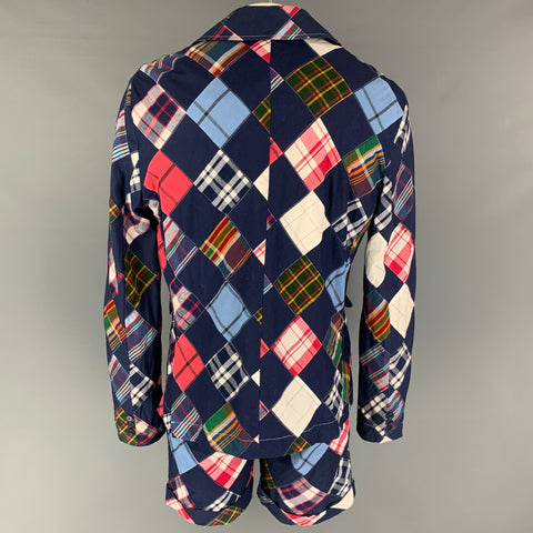 BAND OF OUTSIDERS Size 42 Navy Muliti-Color Patchwork Cotton Notch Lapel Suit