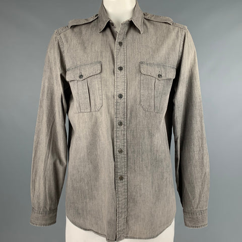POLO by RALPH LAUREN Size XL Grey Cotton Epaulettes Long Sleeve Shirt