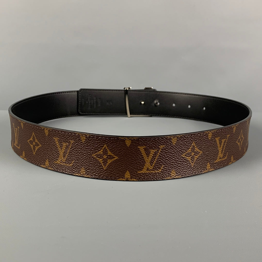 LOUIS VUITTON Size 35 Brown Beige Monogram Leather Belt