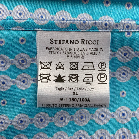 STEFANO RICCI Size XL Turquoise Light Grey Dots Silk Long Sleeve Shirt