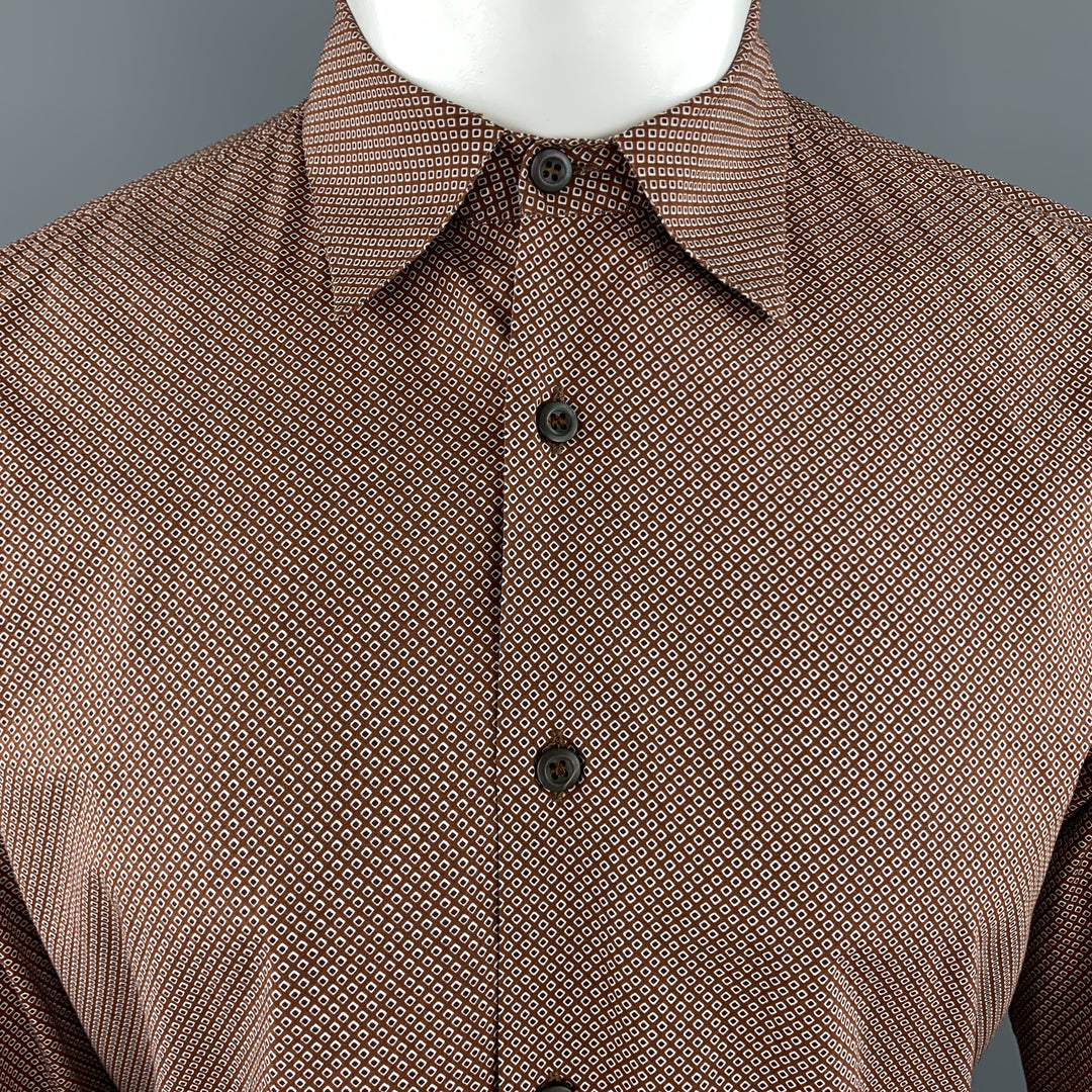 PRADA Size S Brown Dotted Print Cotton Button Up Long Sleeve Shirt