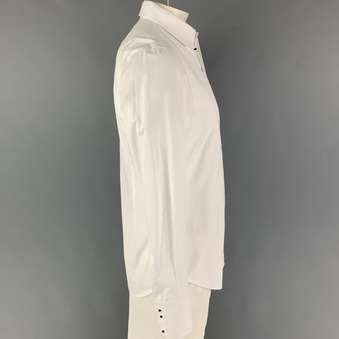 DSQUARED2 Size L White Mixed Fabrics Cotton Tuxedo Long Sleeve Shirt