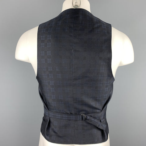 BAND OF OUTSIDERS Size 38 Black & Navy Plaid Silk Shawl Collar Vest