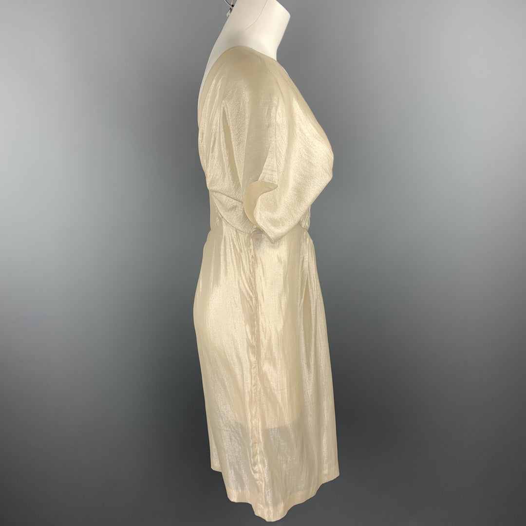 ALBERTA FERRETTI Size 6 Metallic Champagn Silk Beaded Tunic Dress  Sui  Generis Designer Consignment