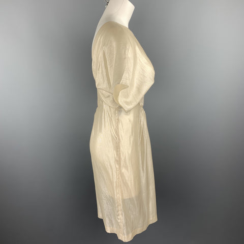 ALBERTA FERRETTI Taille 6 Robe tunique en soie champagne métallisée perlée