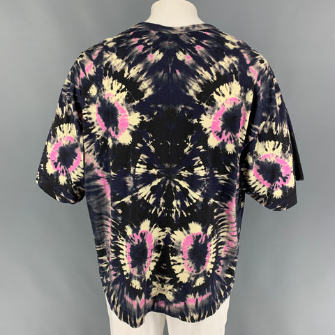 DRIES VAN NOTAN Talla M Camiseta negra con cuello redondo de algodón teñido anudado multicolor