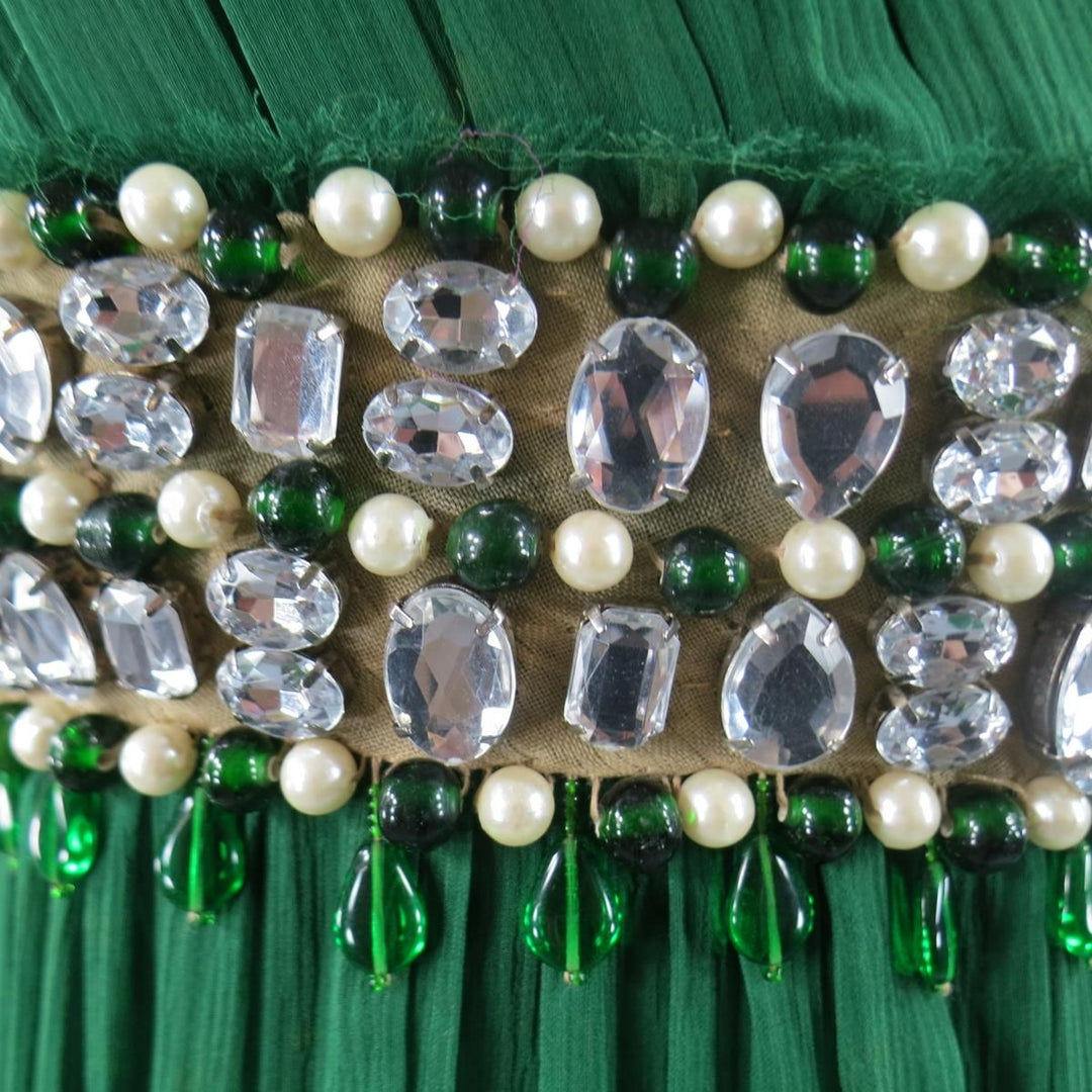 NAEEM KHAN Size 8 Emerald Green Silk One Shoulder Crystal Waist Evening Gown