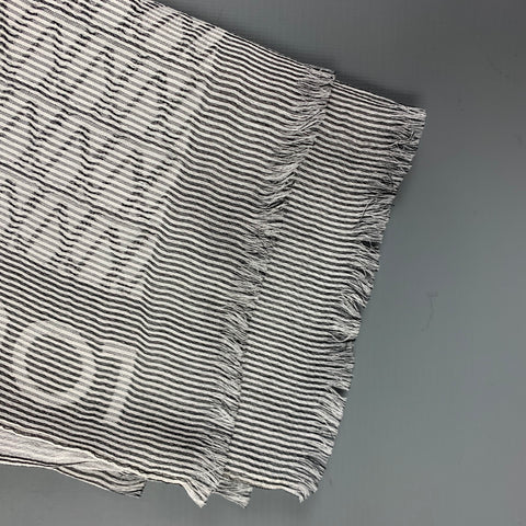 LOUIS VUITTON White Grey Stripe Cotton Silk Scarf