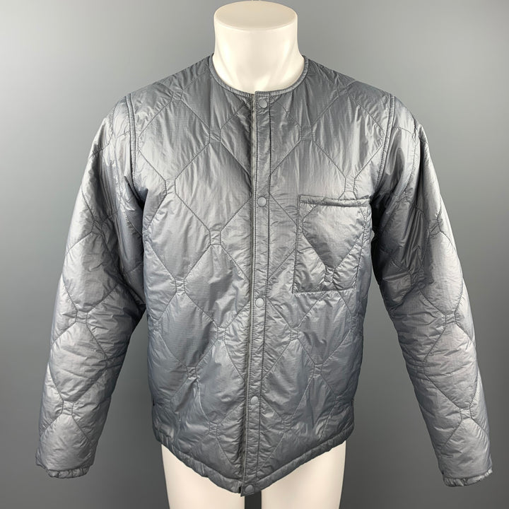BEAMS PLUS Size M Grey Quilted Nylon Snaps Jacket