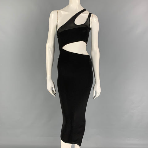 MUGLER Size XS Black Viscose Blend Cut Out Asymmetrical One Shoulder Dress