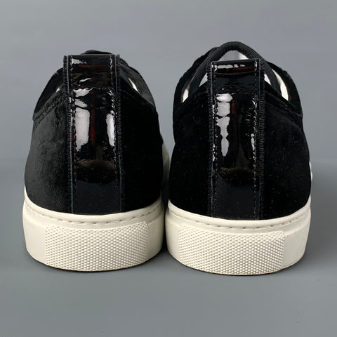 LANVIN Taille 8 Baskets basses en velours à tissus mélangés noir et blanc