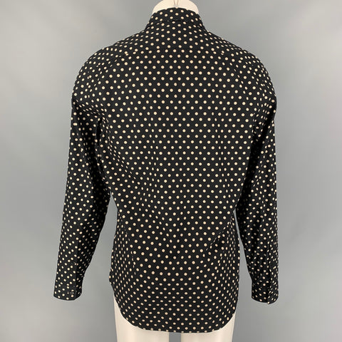 BURBERRY PRORSUM Size L Black & Cream Polka Dot Cotton Button Up Long Sleeve Shirt