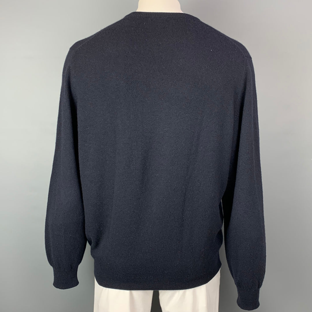 BROOKS BROTHERS Taille XL Pull col V en cachemire bleu marine