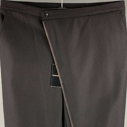 EMPORIO ARMANI Size 34 Black Wool Polyamide Asymmetrical Dress Pants