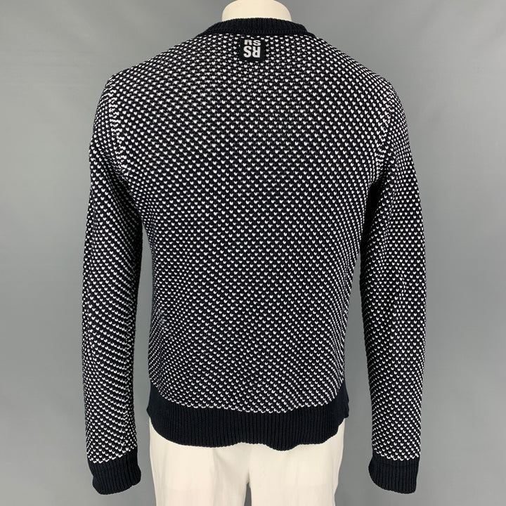 RAF SIMONS Size L Black White Knit Cotton Blend Crew-Neck Sweater