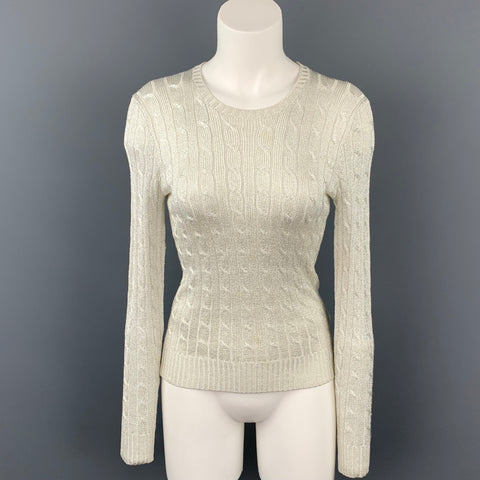 RALPH LAUREN Black Label Taille M Pull en mélange d'acétate argenté