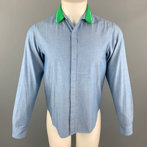 TOMORROWLAND Size XS Blue Cotton Knitted Collar Button Up Long Sleeve Shirt