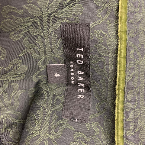 TED BAKER Size L Charcoal Green Print Cotton French Cuff Long Sleeve Shirt