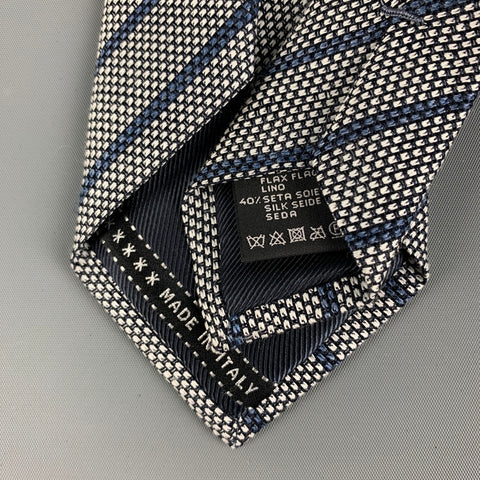 ERMENEGILDO ZEGNA Grey Navy Stripe Silk Tie