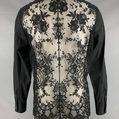 ALEXANDER MCQUEEN Size M Black Lace Cotton Button Up Long Sleeve Shirt