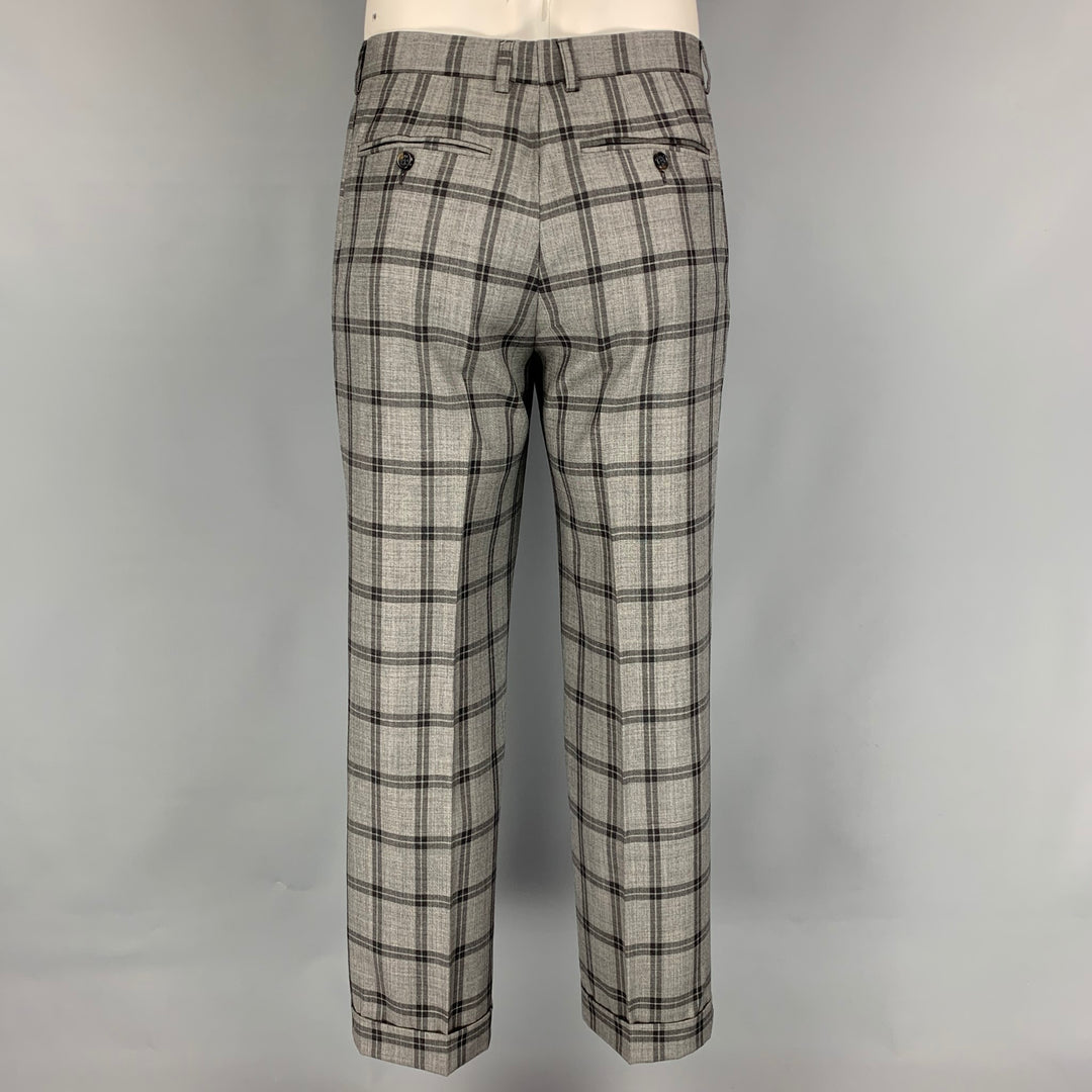 PAUL SMITH The Byard Size 42 Regular Grey & Charcoal Plaid Wool Notch Lapel Suit
