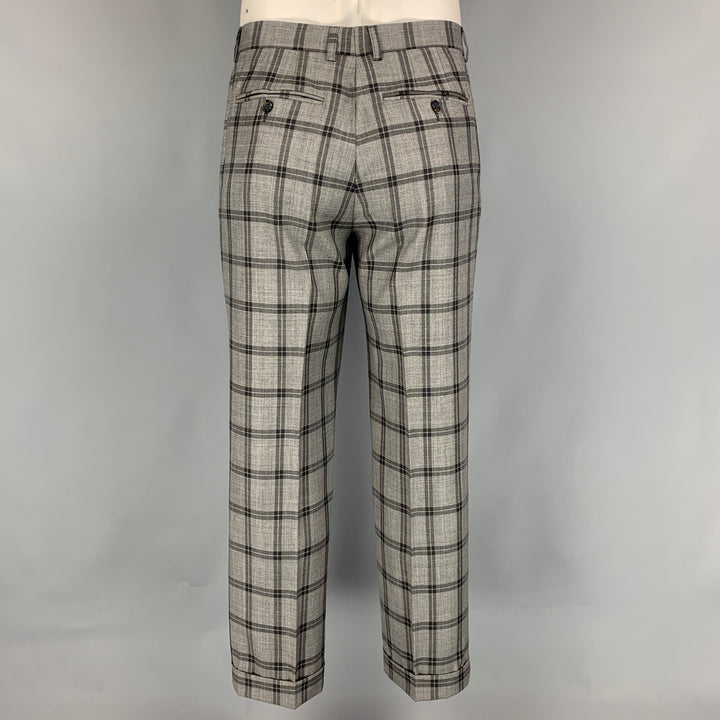 PAUL SMITH The Byard Size 42 Regular Grey & Charcoal Plaid Wool Notch Lapel Suit