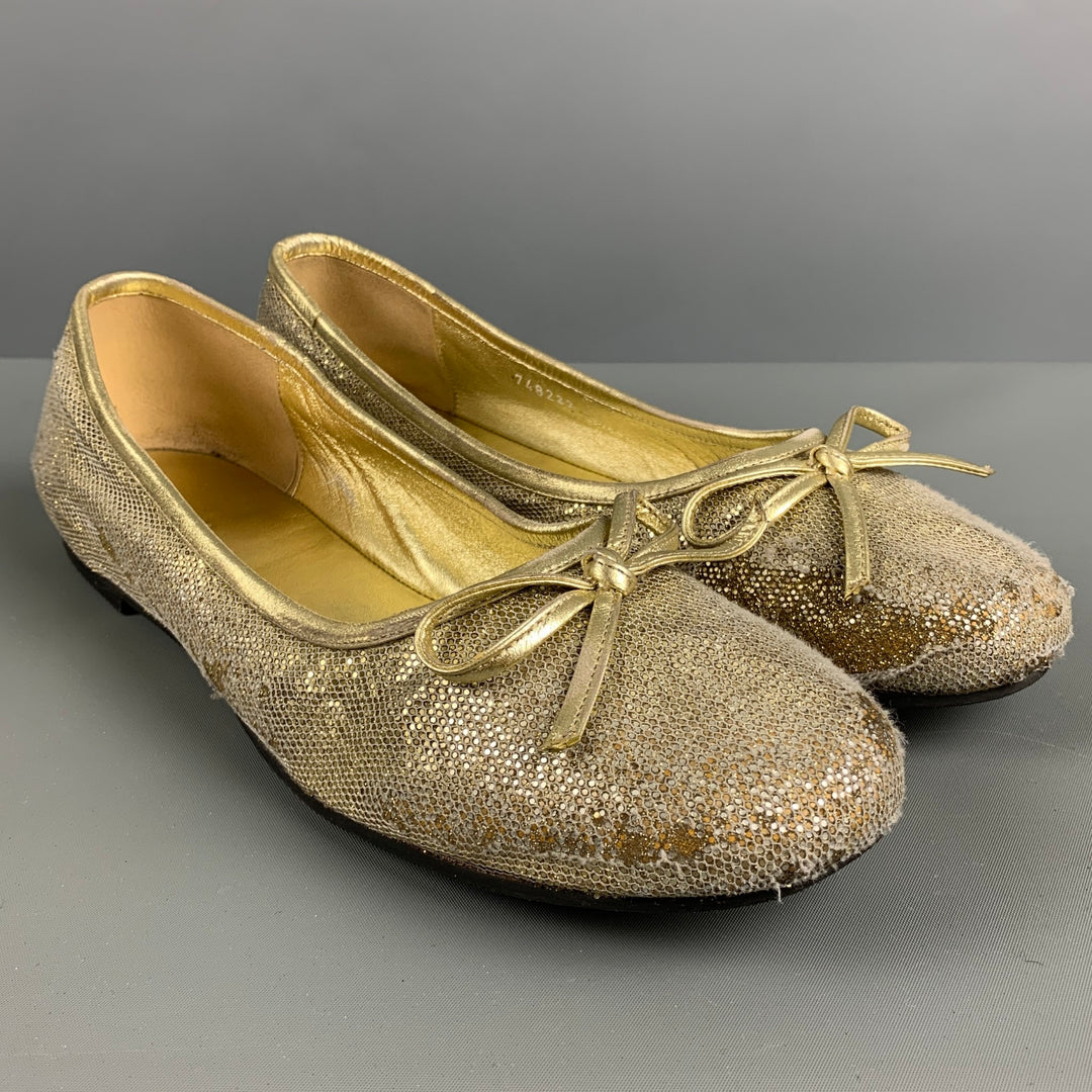 BALENCIAGA Size 11 Gold Grey Fabric Mesh Ballet Flats Sui Generis Designer Consignment BALENCIAGA Size 11 Gold Grey Fabric Mesh Ballet Flats Sui Generis Designer Consignment
