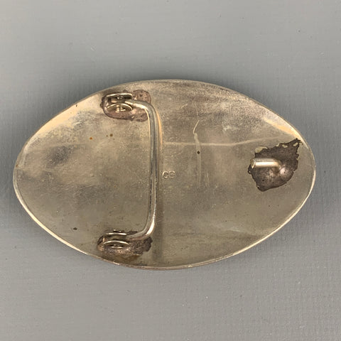 VINTAGE Silver Tone Inlay Metal Belt Buckle