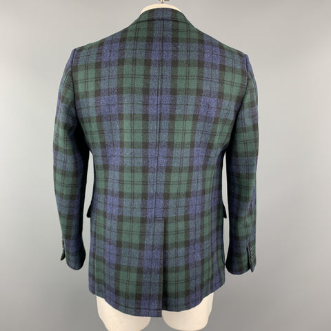 GITMAN BROS Size 42 Green & Blue Plaid Wool Notch Lapel Patch Pockets Sport Coat