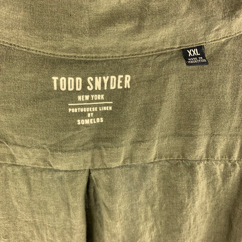 TODD SNYDER Size XXL Green Forest Green Linen One pocket Short Sleeve Shirt
