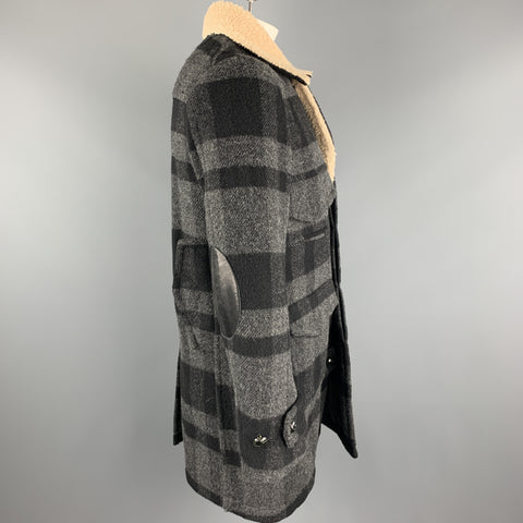 NUMBER (N)INE Size L Gray & Black Plaid Wool / Nylon Hidden Buttons Coat