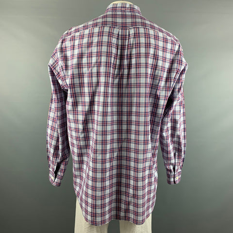 FACONNABLE Size XL White Blue & Red Checkered Cotton Long Sleeve Shirt