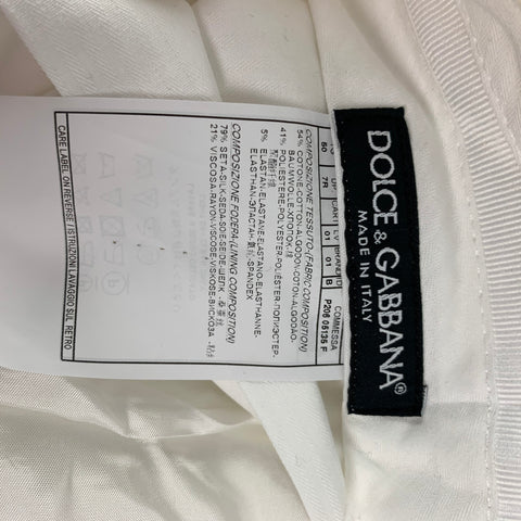 DOLCE & GABBANA Size 40 Regular White Jacquard Cotton Polyester Black Shawl Collar Suit