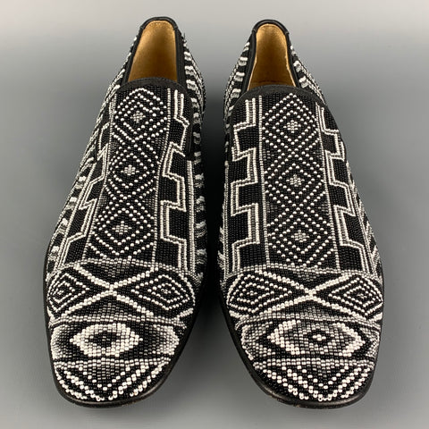 DONALD J PLINER Size 11.5 Black & White Beaded Leather Slip On Loafers