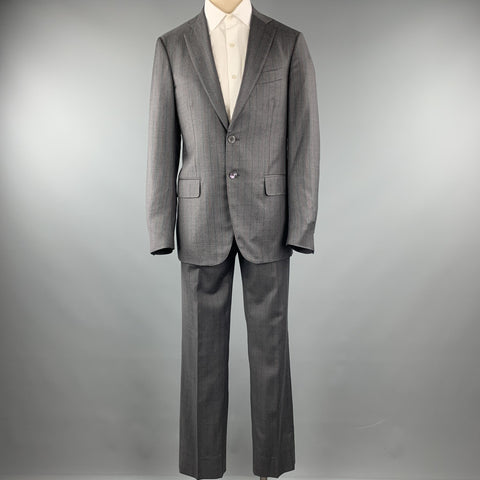 ISAIA Size 40 Regular Stripe Dark Gray Wool Notch Lapel Suit