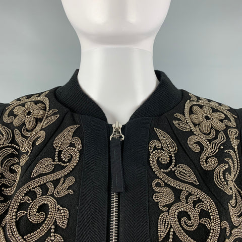 DRIES VAN NOTEN Taille M Veste courte en laine argentée noire perlée