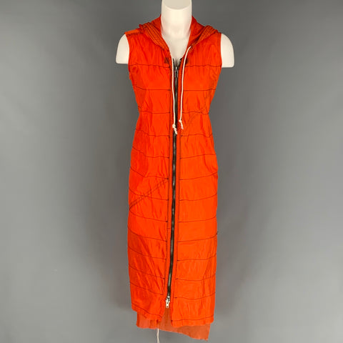 GREG LAUREN Chaleco acolchado de paracaídas con cremallera y capucha con puntadas en contraste naranja talla XS